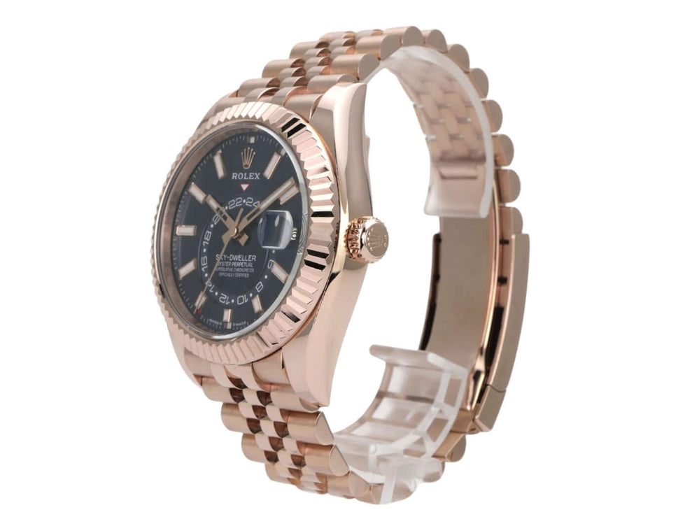 Rolex Sky-Dweller 336935 Everose-Gold Blau Jubile-Band hochwertige Armbanduhr mit blauem Zifferblatt und Everose-Gold Gehäuse.