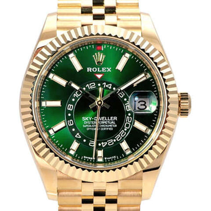 Rolex Sky-Dweller 336938 Gelbgold Grün Jubile-Band mit grünem Zifferblatt und 18 kt Gelbgoldarmband