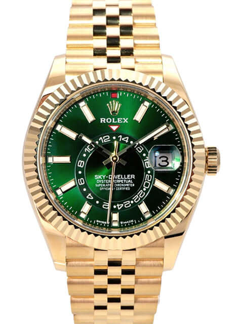 Rolex Sky-Dweller 336938 Gelbgold Grün Jubile-Band mit grünem Zifferblatt und 18 kt Gelbgoldarmband