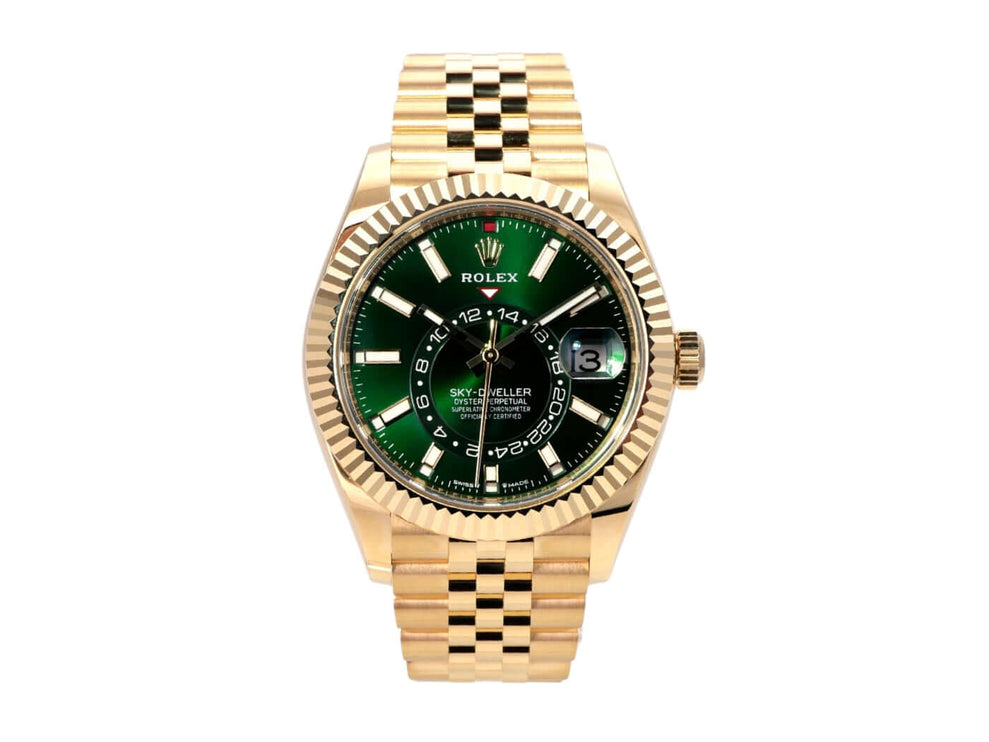 Rolex Sky-Dweller 336938 Gelbgold Grün Jubile-Band mit grünem Zifferblatt und 18 kt Gelbgoldband.
