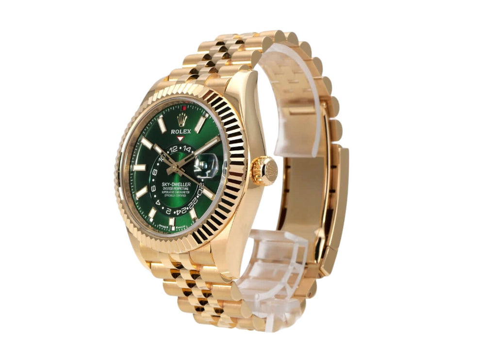 Rolex Sky-Dweller 336938 Gelbgold Grün Jubile-Band mit grünem Zifferblatt und 18 kt Gelbgoldarmband.