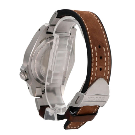 Tudor Black Bay P01 M70150-0001 mit braunem Lederband und Edelstahlgehäuse, Rückansicht