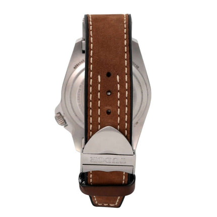 Tudor Black Bay P01 M70150-0001 mit braunem Lederarmband und Edelstahlgehäuse, Rückansicht