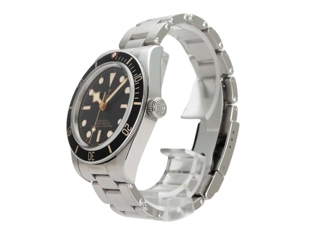Tudor Heritage Black Bay 54 M79000N-0001 Uhr mit Edelstahlgehäuse, schwarzem Zifferblatt und Automatikwerk.