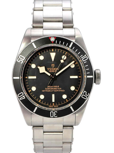 Tudor Heritage Black Bay 79230N-0009, Automatik-Uhr mit schwarzem Zifferblatt und Edelstahlarmband.