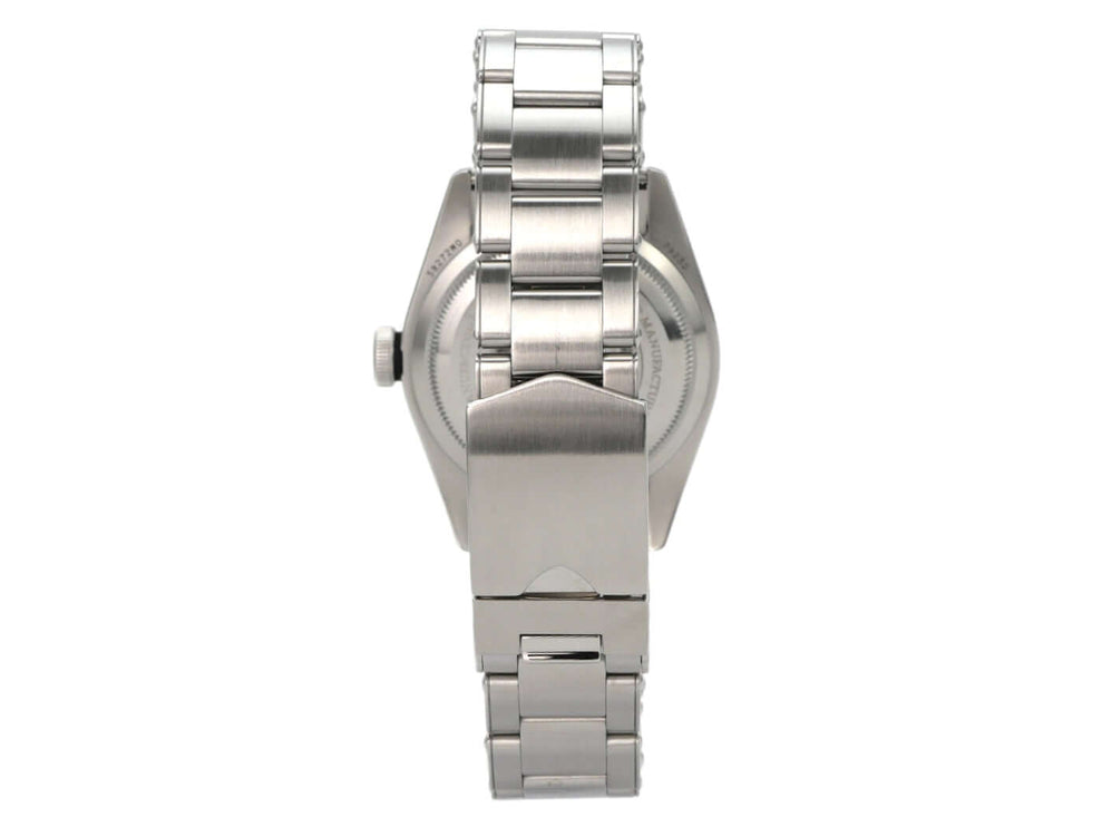 Rückansicht der Tudor Heritage Black Bay M79230N-0009 mit poliertem und satiniertem Edelstahlband.