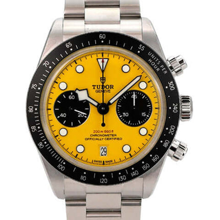 Tudor Black Bay Chrono 39 M79310N-0001, gelbes Zifferblatt, Chronograph, Edelstahlarmband, schwarzer Tachymeter-Lünettenring