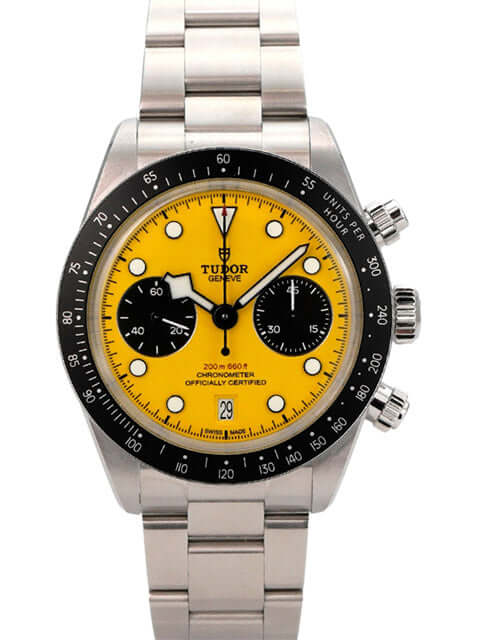 Tudor Black Bay Chrono 39 M79310N-0001, gelbes Zifferblatt, Chronograph, Edelstahlarmband, schwarzer Tachymeter-Lünettenring