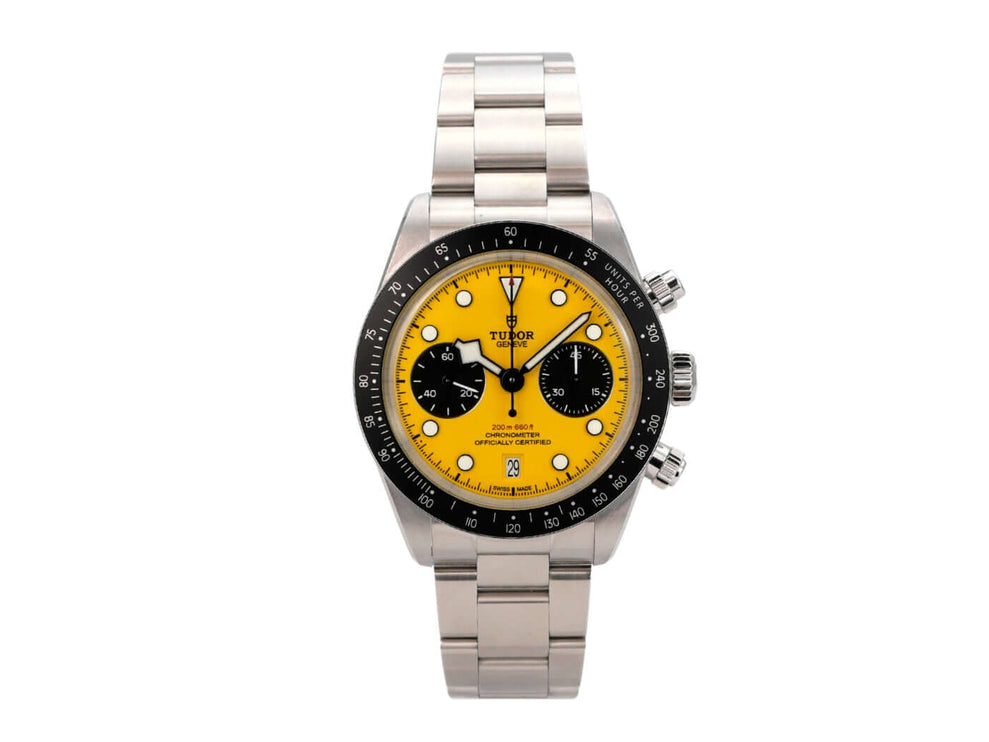 Tudor Black Bay Chrono 39 M79310N-0001 mit gelbem Zifferblatt, Edelstahlband und Chronograph