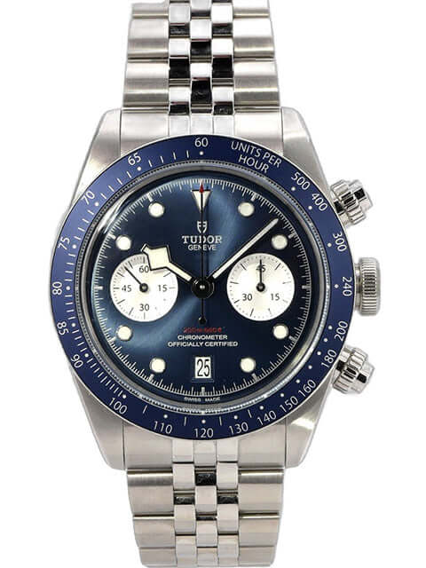 Tudor Black Bay Chrono M79360B-0002 Edelstahl-Chronograph mit blauem Zifferblatt, schwarzen Totalisatoren und Stahlband
