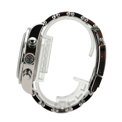 Tudor Black Bay Chrono M79360N-0002 Uhr, Edelstahlgehäuse, einseitig drehbare Lünette, detaillierte Ansicht seitlich.