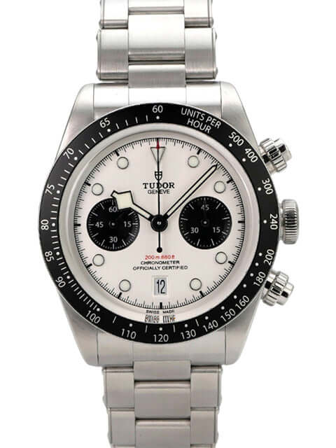 Tudor Black Bay Chrono M79360N-0012 mit weißem Zifferblatt, schwarzen Totalisatoren, Edelstahlarmband und Tachymeter-Lünette