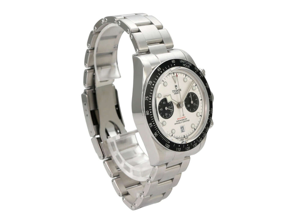 Tudor Black Bay Chrono M79360N-0012 aus Edelstahl mit weißem Zifferblatt, schwarzer Lünette und Chronograph