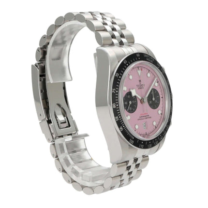 Tudor Black Bay Chrono M79360N-0019, pinkes Zifferblatt, Edelstahlarmband, poliertes Gehäuse, Chronograph, Automatik.