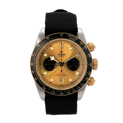 Tudor Black Bay Chrono Steel Gold Textilband M79363N-0003 mit schwarzem Textilband und goldfarbenem Zifferblatt