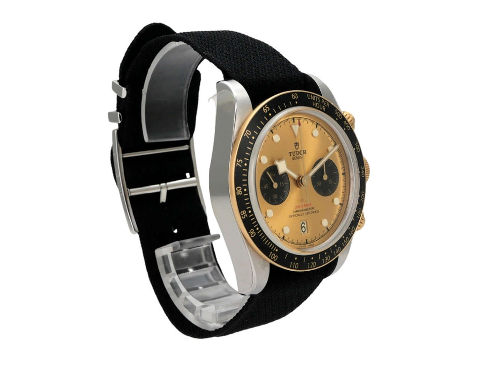 Tudor Black Bay Chrono Steel Gold Textilband M79363N-0003 mit schwarzem Textilarmband und goldfarbenem Zifferblatt