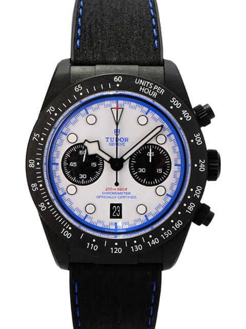 Tudor Black Bay Chrono Carbon 25 M79377KN-0001 schwarzer Carbon-Chronograph mit weißem Zifferblatt und Lederband