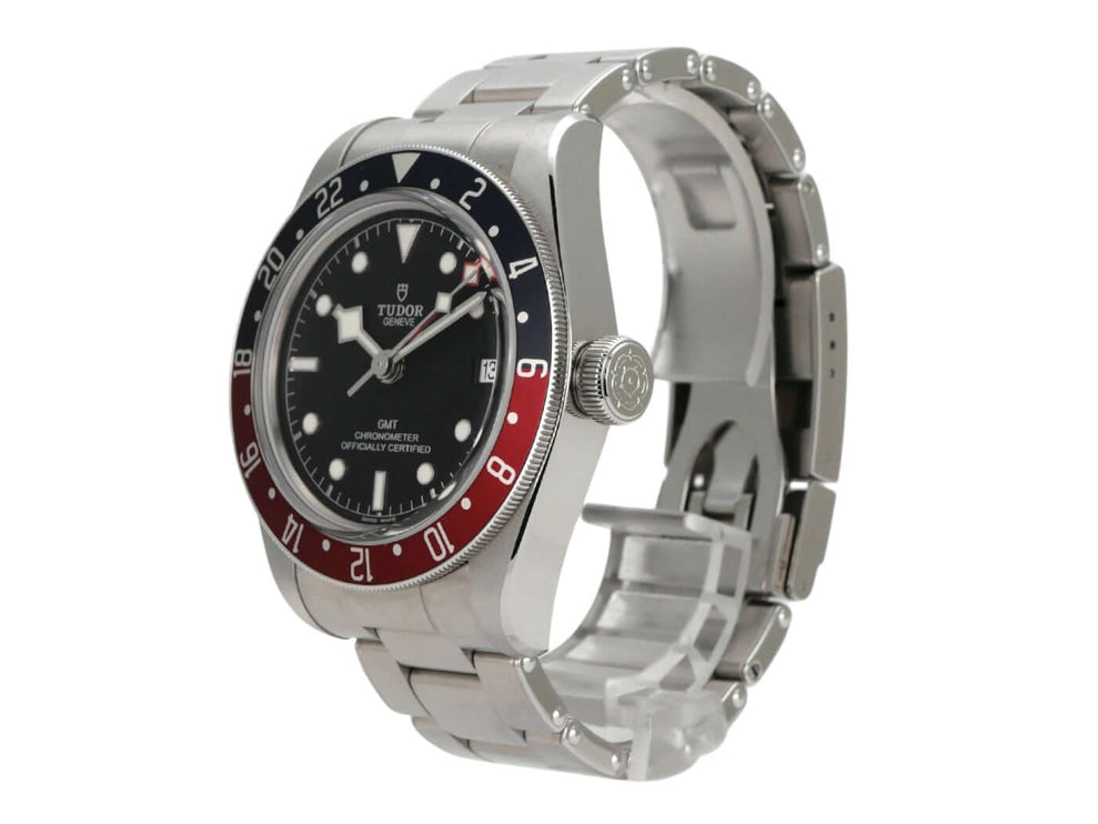 Tudor Black Bay GMT M79830RB-0001 mit blau/roter Lünette, schwarzem Zifferblatt und Edelstahlband