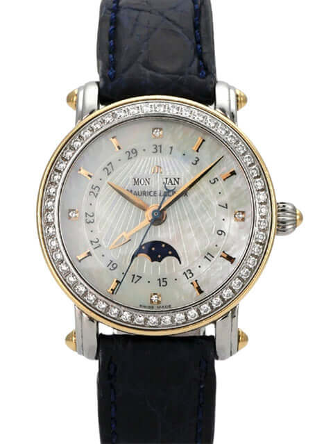 Maurice Lacroix Masterpiece Phase de Lune Dame MP6066-DY501-17G mit Perlmutt-Zifferblatt und Diamantenlünette.