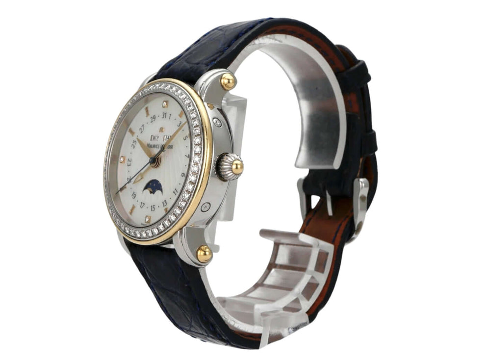 Maurice Lacroix Masterpiece Phase de Lune Dame MP6066-DY501-17G mit Edelstahlgehäuse undDiamantenlünette.