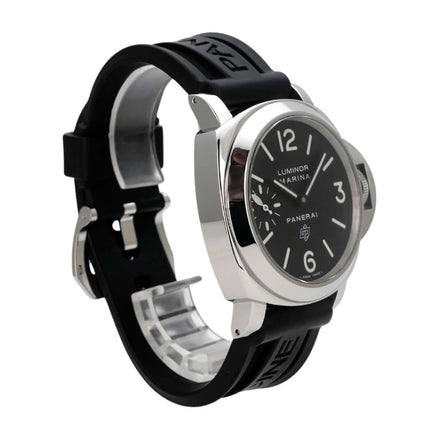 Panerai Luminor Marina Logo PAM00005 Luxusuhr aus Edelstahl mit schwarzem Kautschukband und schwarzem Zifferblatt