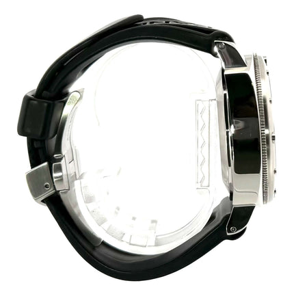 Seitliche Ansicht der Panerai Luminor Submersible Automatic Acciaio 44 MM PAM00024 aus poliertem Edelstahl und schwarzem Kautschukband
