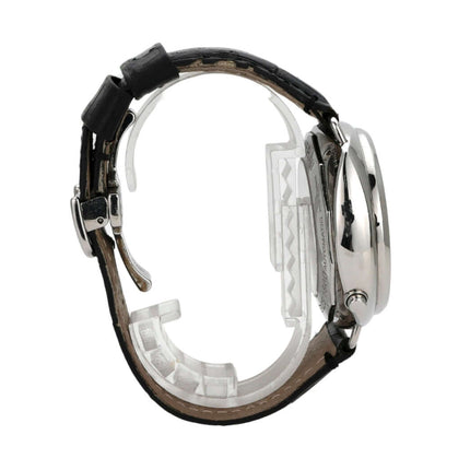 Panerai Radiomir Rattrapante PAM00214 Uhrseite mit schwarzem Lederband und poliertem Edelstahlgehäuse