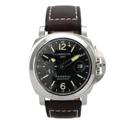 Panerai Luminor GMT PAM00297 mit schwarzem Zifferblatt und braunem Lederband, Automatikwerk Kaliber OP VIII.
