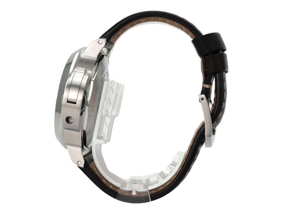 Panerai Luminor GMT PAM00297 seitliche Ansicht der Uhr mit braunem Lederarmband