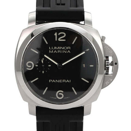 Panerai Luminor 1950 Marina Automatik 3 Days PAM00312, 44 mm Edelstahl, schwarzes Zifferblatt, Kautschukband