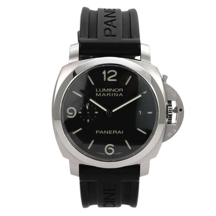 Panerai Luminor 1950 Marina Automatik 3 Days PAM00312, schwarze Taucheruhr mit Edelstahlgehäuse und Kautschukband