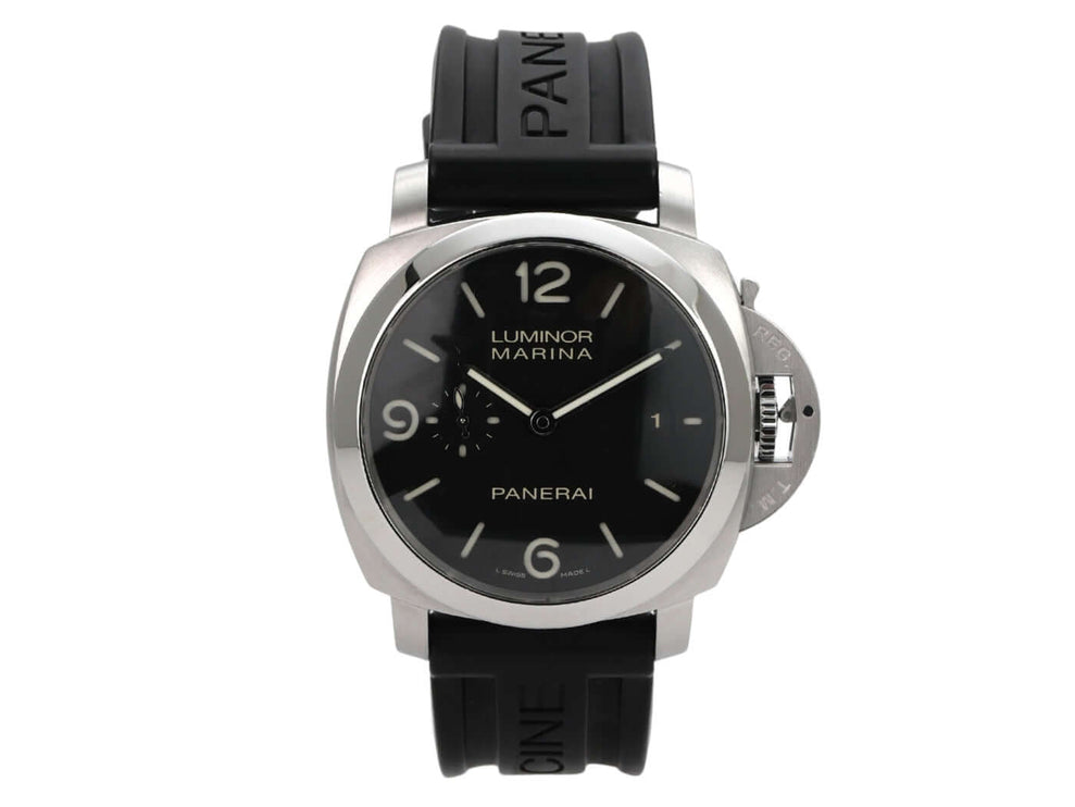 Panerai Luminor 1950 Marina Automatik 3 Days PAM00312, schwarze Taucheruhr mit Edelstahlgehäuse und Kautschukband