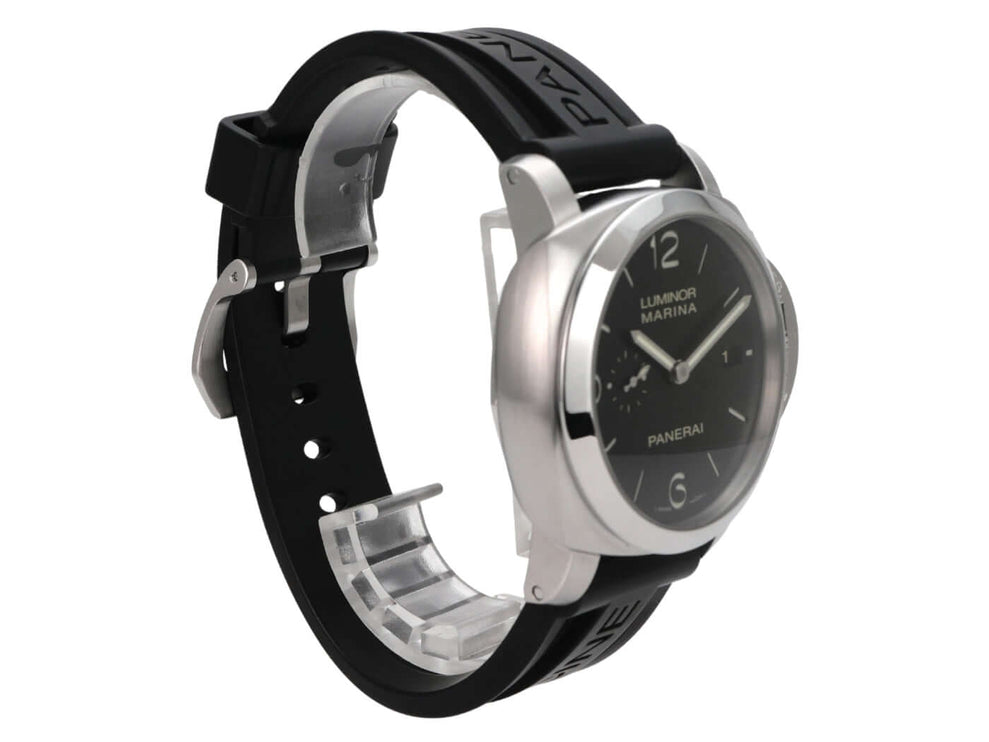 Panerai Luminor 1950 Marina Automatik 3 Days PAM00312, schwarze Uhr mit Edelstahlgehäuse und Kautschukband