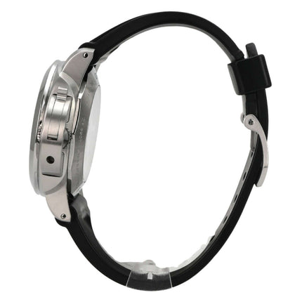 Panerai Luminor 1950 Marina Automatik 3 Days PAM00312, Seitenansicht aus Edelstahl mit schwarzem Kautschukband