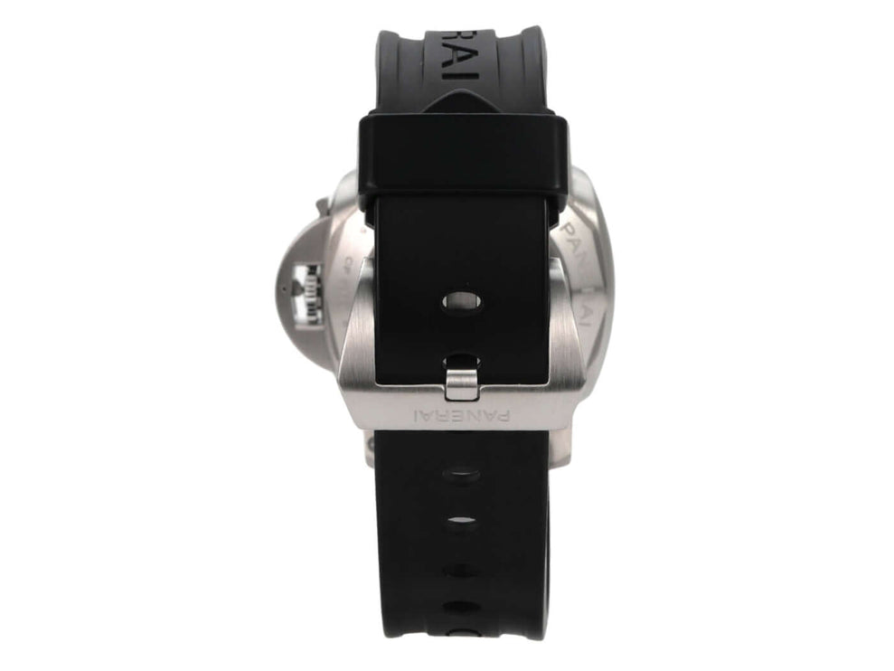 Panerai Luminor 1950 Marina Automatik 3 Days PAM00312 Rückansicht mit schwarzem Kautschukband