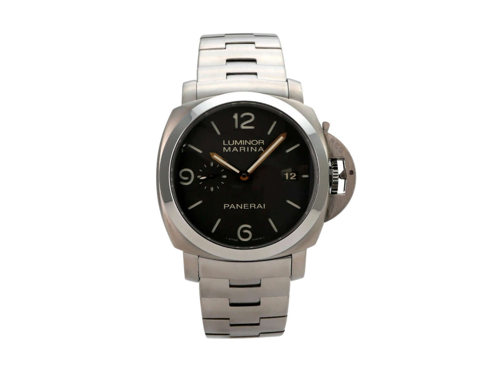 Panerai Luminor Marina 1950 3 Days Automatic Titanio PAM00352 mit schwarzem Zifferblatt und Titanarmband.