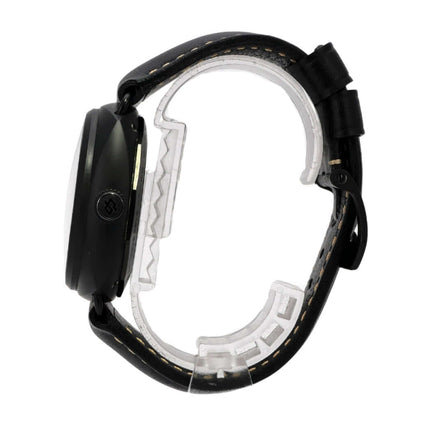 Panerai Radiomir 8 Days Ceramic PAM00384 seitliche Ansicht mit schwarzem Keramikkgehäuse und Lederarmband.