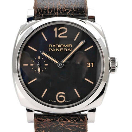Panerai Radiomir 1940 3 Days PAM00514 mit schwarzem Zifferblatt und braunem Lederarmband