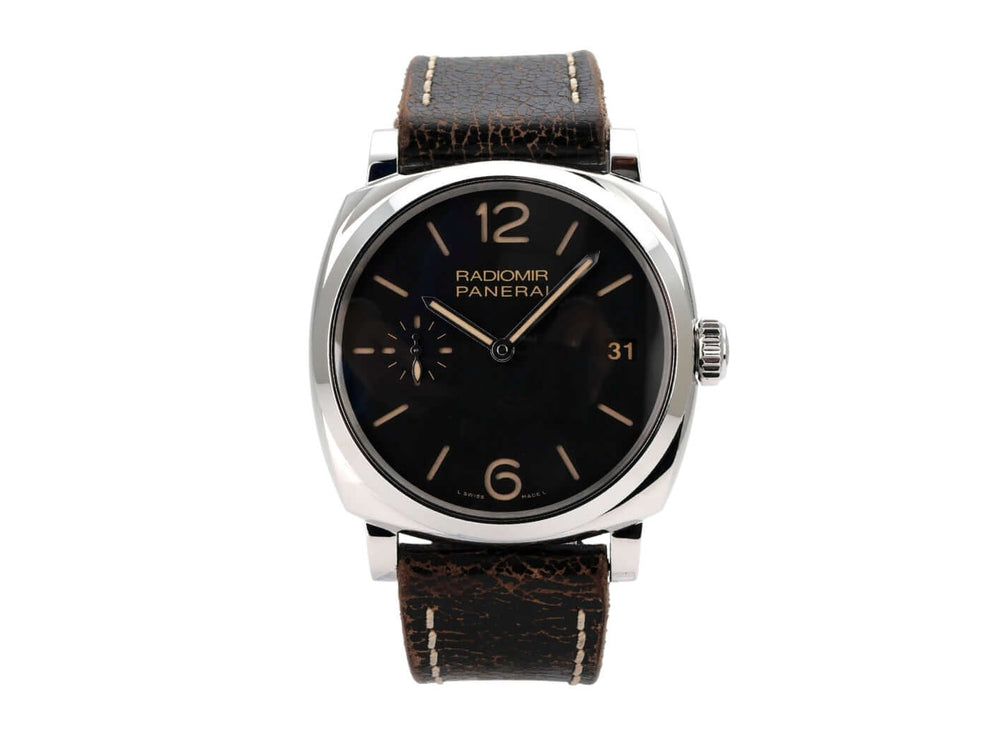 Panerai Radiomir 1940 3 Days PAM00514 Uhr mit schwarzem Zifferblatt und braunem Lederarmband
