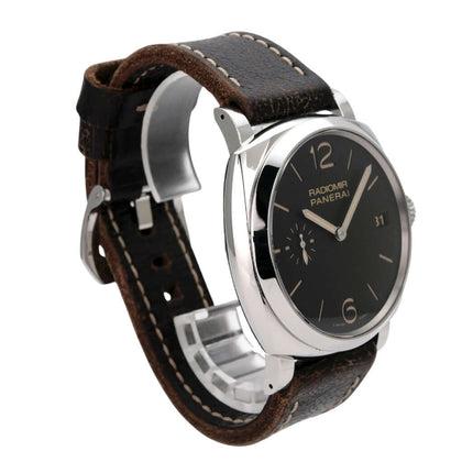 Panerai Radiomir 1940 3 Days PAM00514 Edelstahl Uhr mit braunem Lederarmband und schwarzem Zifferblatt