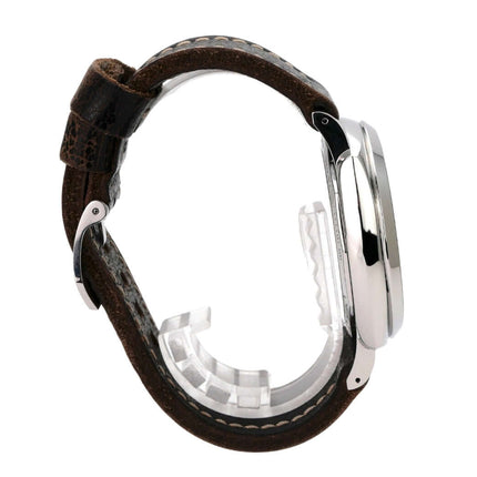 Panerai Radiomir 1940 3 Days PAM00514 Uhr mit braunem Lederarmband und poliertem Edelstahlgehäuse von der Seite