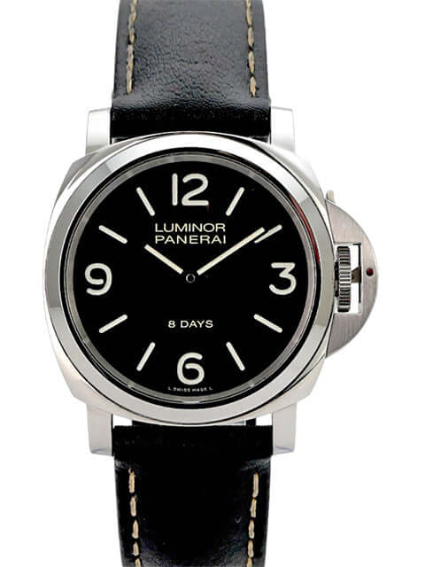Panerai Luminor Base 8 Days Acciaio PAM00560 mit schwarzem Zifferblatt und Kautschukband 44 mm.