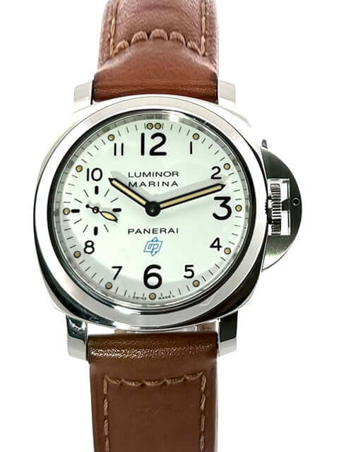 Panerai Luminor Marina PAM00660 Logo Acciaio mit Edelstahlgehäuse und braunem Lederarmband, weißes Zifferblatt mit arabischen Ziffern, Modell 2018
