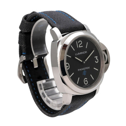 Panerai Luminor Base Logo Acciaio 44 PAM00774 mit schwarzem Zifferblatt und blauem Textilarmband