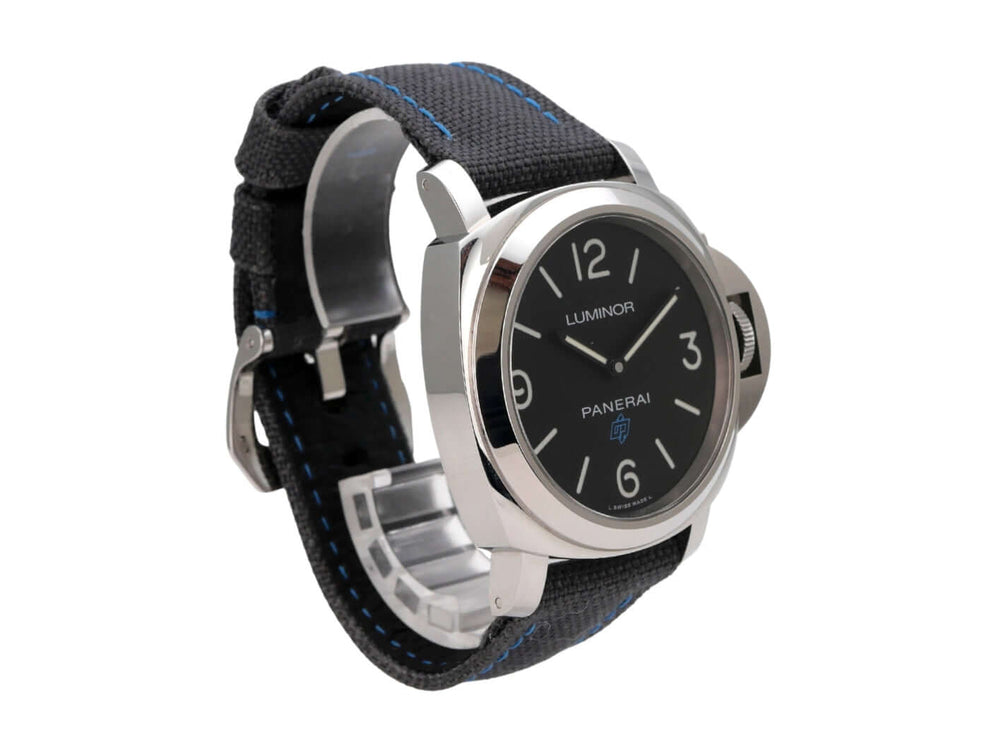 Panerai Luminor Base Logo Acciaio 44 PAM00774 mit schwarzem Zifferblatt und blauem Textilarmband