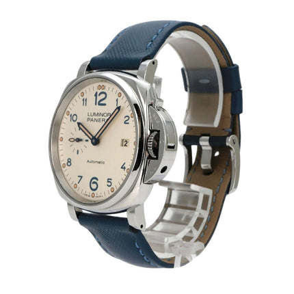 Panerai Luminor Due PAM00906 3 Days Acciaio 42 Uhr mit blauem Lederarmband und elfenbeinfarbenem Zifferblatt