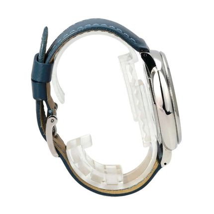 Panerai Luminor Due PAM00906 3 Days Acciaio 42 seitliche Ansicht mit blauem Lederarmband und Edelstahlgehäuse