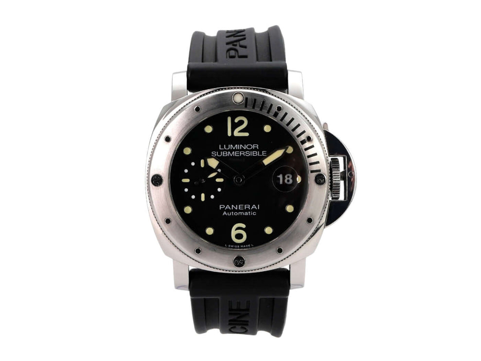 Panerai Luminor Submersible Automatic Acciaio 44 PAM01024 mit schwarzem Zifferblatt und Kautschukband.