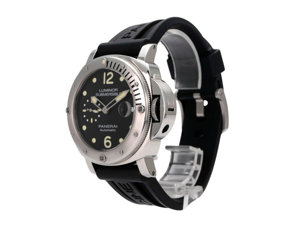 Panerai Luminor Submersible Automatic Acciaio 44 PAM01024 mit schwarzem Zifferblatt und Kautschukband.