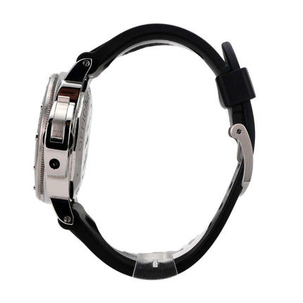 Panerai Luminor Submersible Automatic Acciaio 44 PAM01024 seitliche Ansicht mit schwarzem Kautschukband und Edelstahlgehäuse.